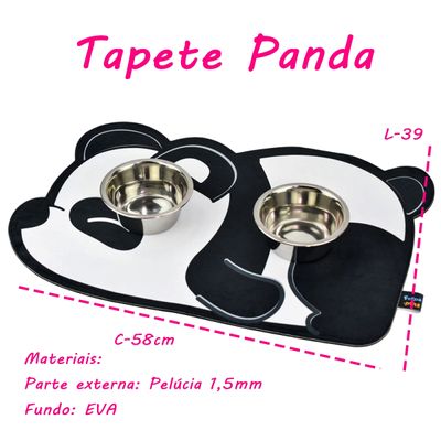 Tapete Comedouro Pet KazzaVip Parte Externa Pelúcia 1,5mm Fundo em EVA Panda 58cmx39cm Branco