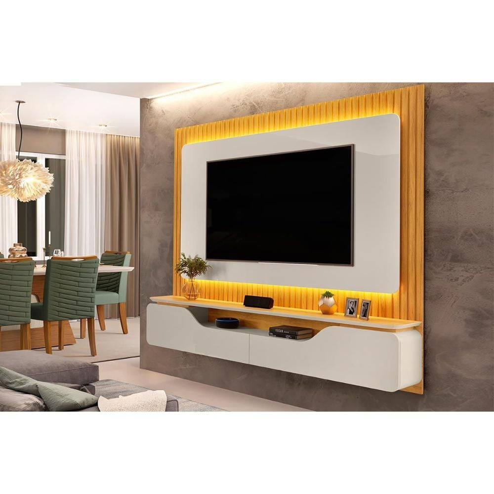 Rack Bancada c/Painel p/TV até 70 Polegadas Treviso Led 210cm Bali/Cedro-DJ Móveis
