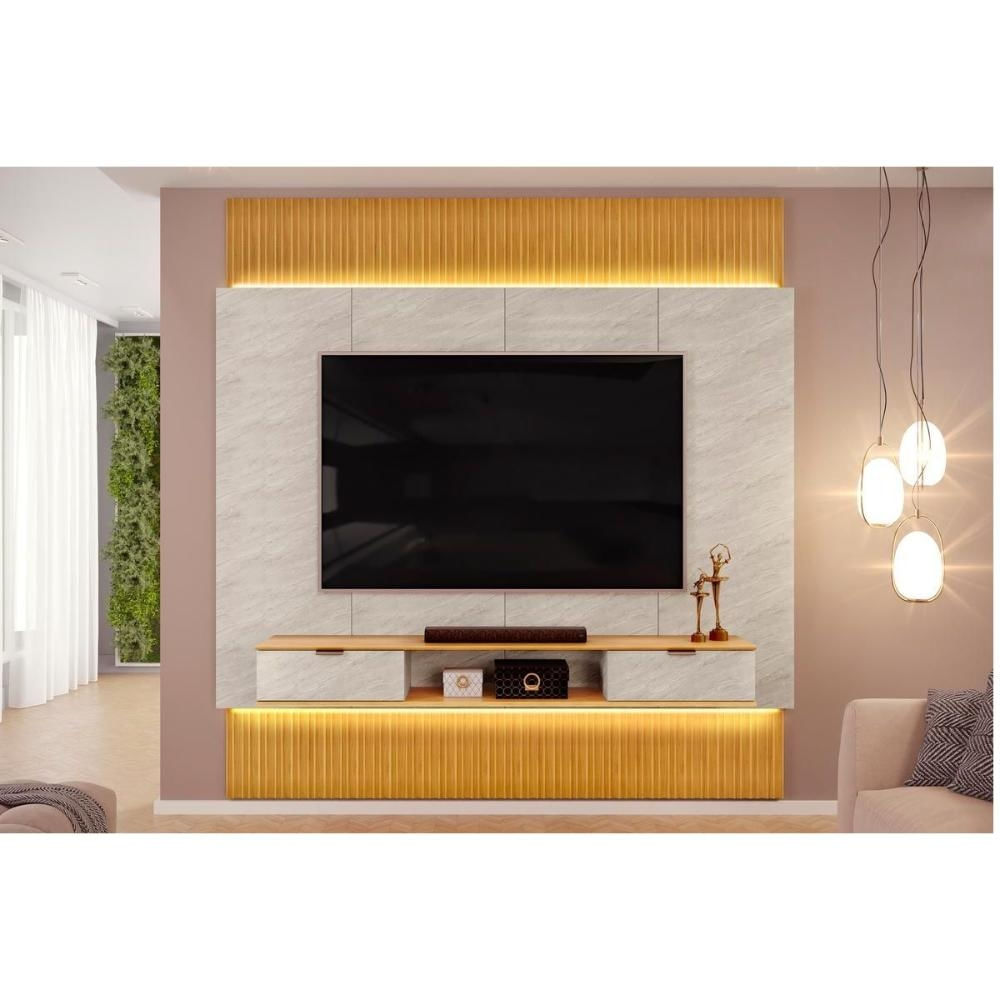 Painel Home p/ TV 85 Pol Hit 229cm Cedro/Quartzo DJ Móveis