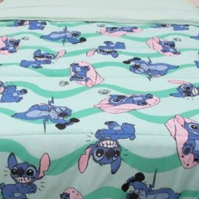 Edredom KazzaVip Casal Malha 100% Algodão Disney Stitch Fit 2,00mx220m Verde Sublime