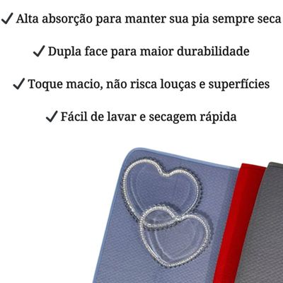 Tapete Escorredor de Louça KazzaVip Microfibra 100% Poliéster Seca Bem 45cm x 40cm Cinza