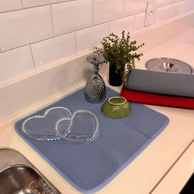 Tapete Escorredor de Louça KazzaVip Microfibra 100% Poliéster Seca Bem 45cm x 40cm Azul