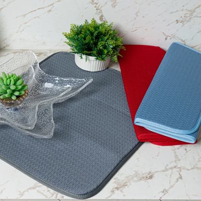 Tapete Escorredor de Louça KazzaVip Microfibra 100% Poliéster Seca Bem 45cm x 40cm Vermelho