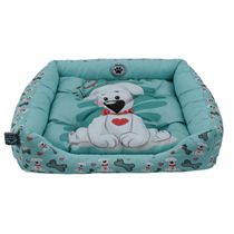 Cama Pet para Cães e Gatos KazzaVip Sarja 100% Poliéster Estampa Osso Dog Tamanho(P) Verde Acqua