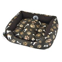 Cama Pet para Cães e Gatos KazzaVip Sarja 100% Poliéster Estampa Osso Patinhas e Casinha Tamanho(P)Marrom