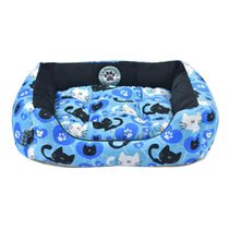 Cama Pet para Cães ou Gatos KazzaVip Pelúcia 1,5mm Toque Suave 100% Poliéster Estampa Gatinhos Tamanho(P) Azul