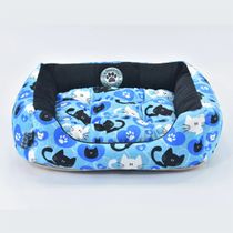 Cama Pet para Cães ou Gatos KazzaVip Pelúcia 1,5mm Toque Suave 100% Poliéster Estampa Gatinhos Tamanho(P) Azul