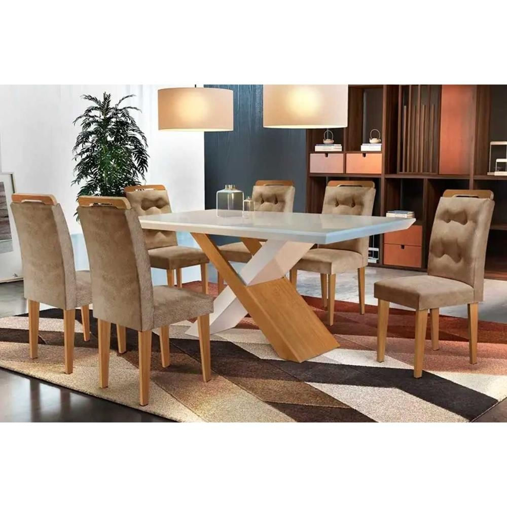 Mesa Jantar Imperatriz 180 + 6 Cadeiras Capuccino Rufato