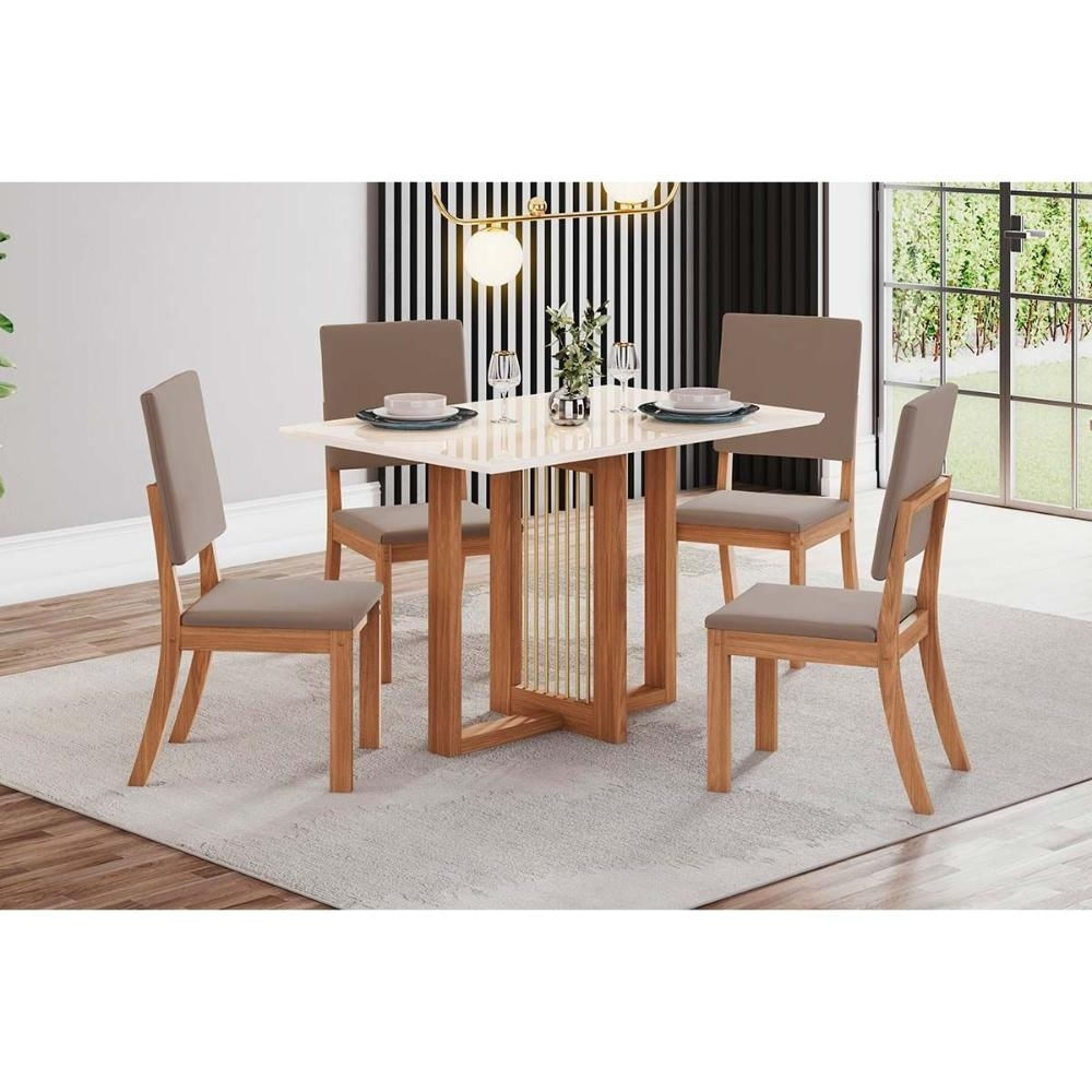 Mesa Jantar Natalí 120 + 4 Cad Milla Nature/Marrom Henn