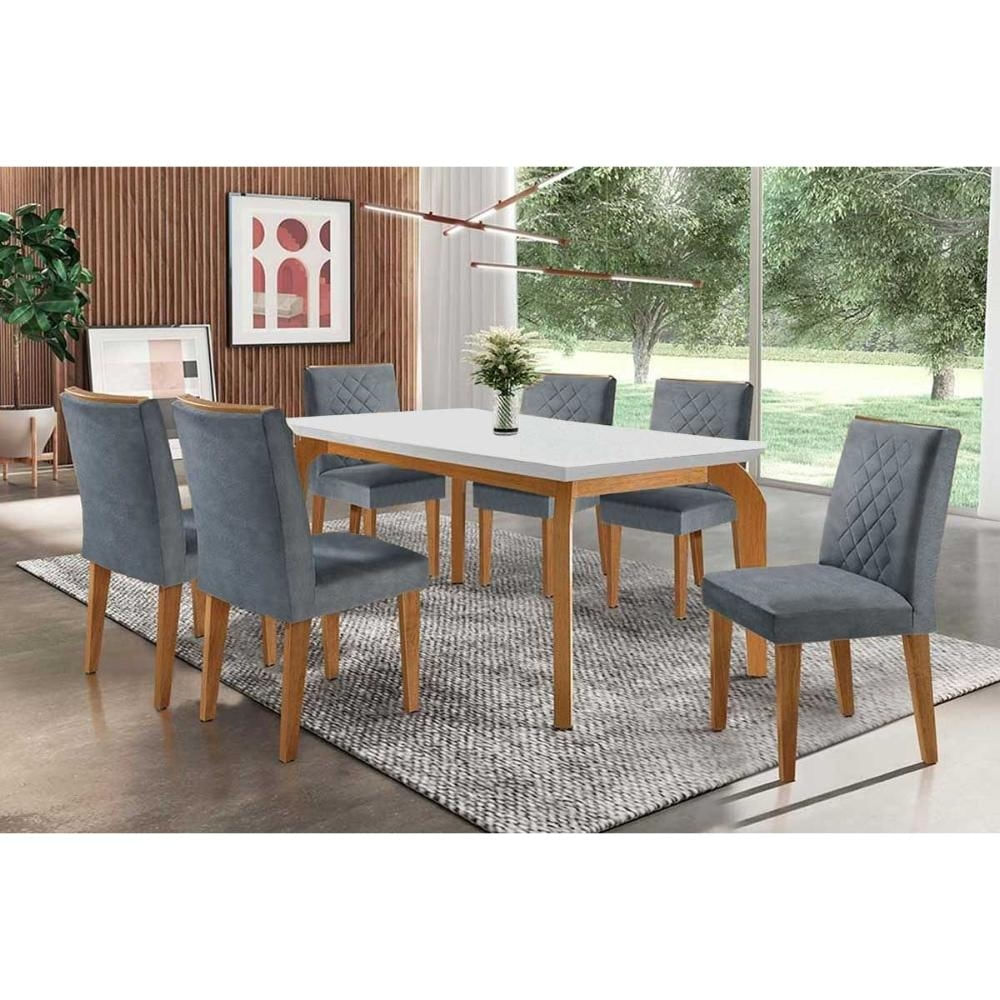 Mesa Sala Jantar Londrina + 6 Cad Jade Capuccino Rufato