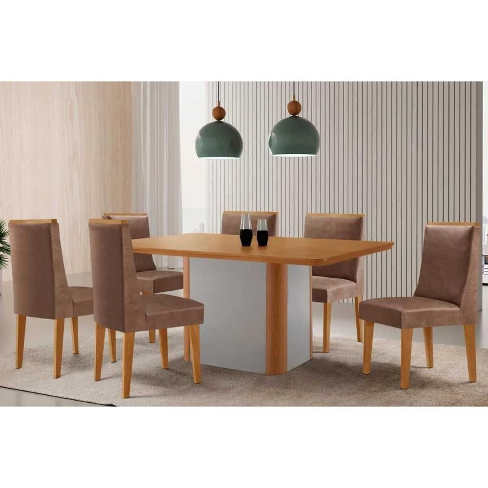 Mesa Sala Jantar Pietá + 6 Cad Dakota Natural/Capucci Rufato
