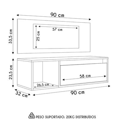 Penteadeira Camarim Com Espelho Suspensa 90cm 1 Gaveta Elle Z34 Branco - Mpozenato