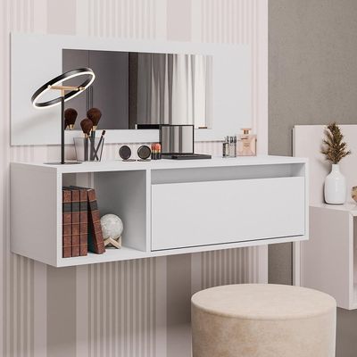 Penteadeira Camarim Com Espelho Suspensa 90cm 1 Gaveta Elle Z34 Branco - Mpozenato