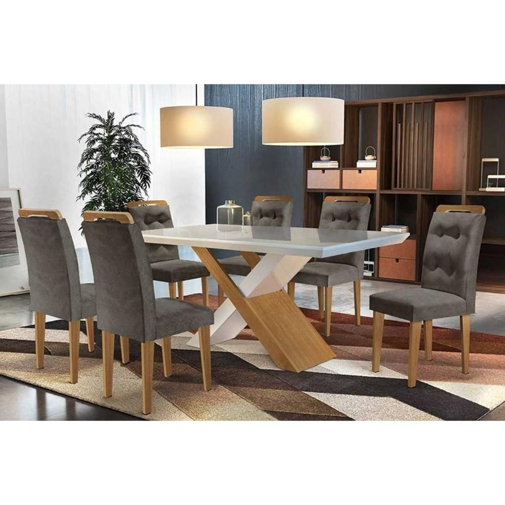 Mesa Sala Imperatriz 180 + 6 Cadeiras Capuccino Rufato