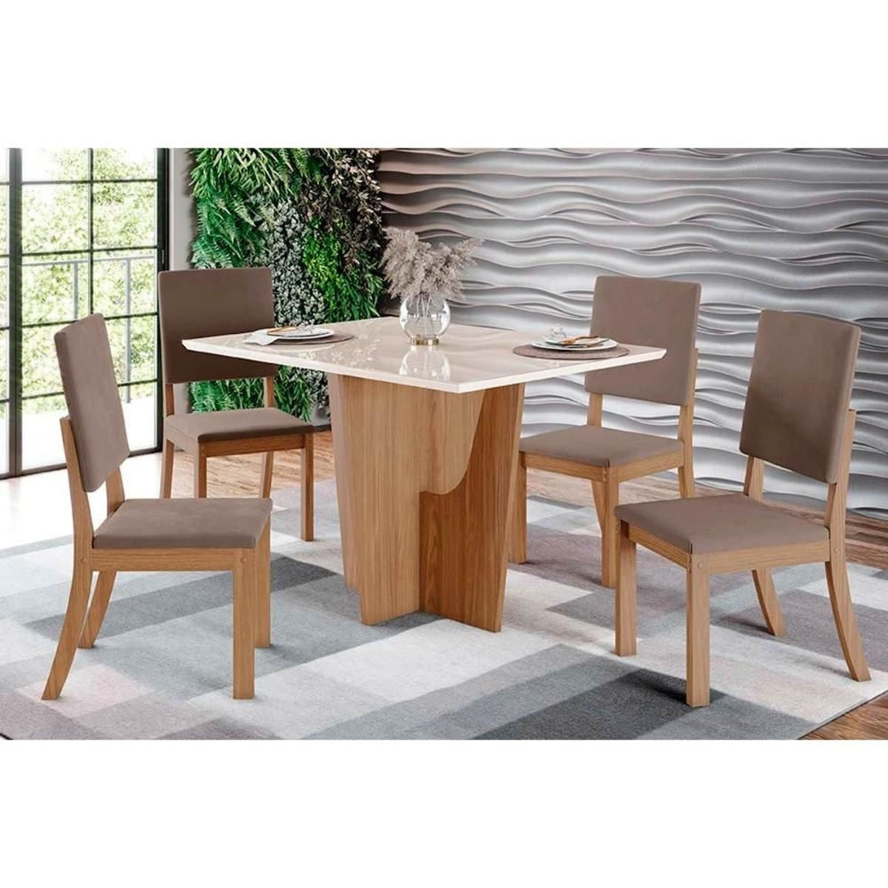 Mesa Cozinha Vértice 120 + 4 Cad Milla Nature/Marrom Henn