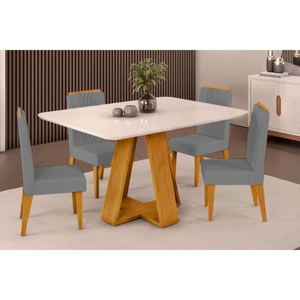 Mesa Cozinha Celeste 120 + 4 Cad Lia Cedro DJ Móveis