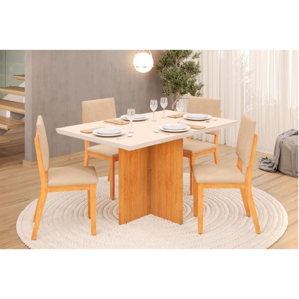 Mesa Cozinha Hera 120 + 4 Cad Talia Cedro DJ Móveis