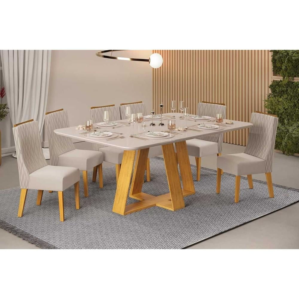 Mesa Cozinha Celeste 160 + 6 Cad Jade Cedro DJ Móveis