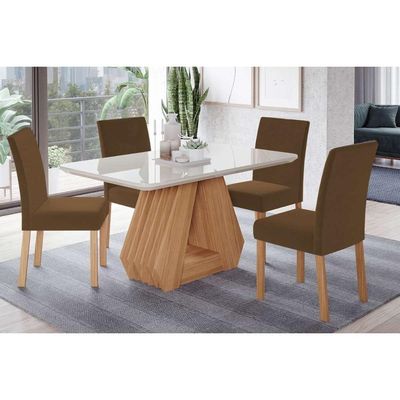 Mesa Sala Ágata 130 + 4 Cad Maia Nature/Chocolate Cimol