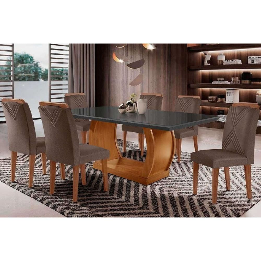 Mesa Cozinha Jade + 6 Cad Amsterdã Capuccino Rufato