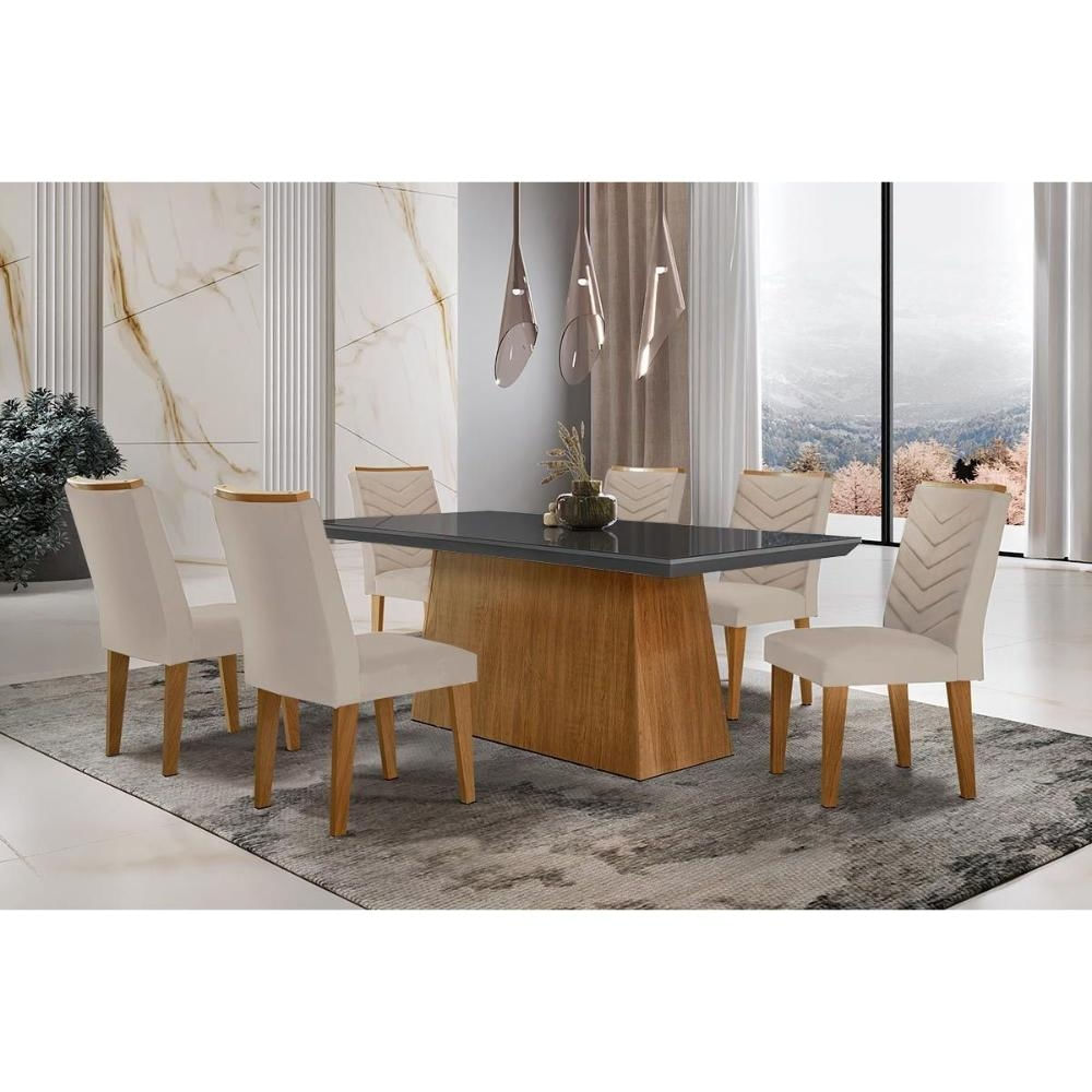 Mesa Sala Luna 180 + 6 Cad Londrina Capuccino Rufato