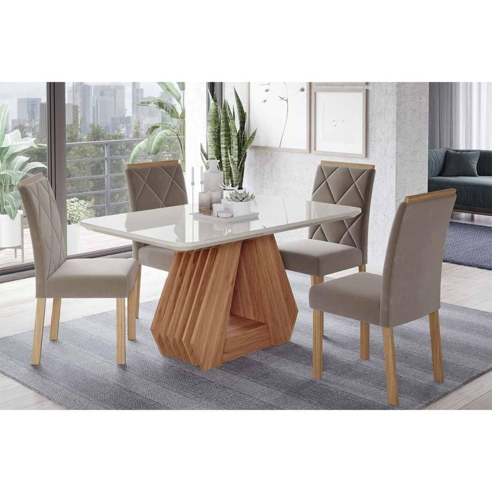 Mesa Cozinha Ágata 130 + 4 Cad Fernanda Cinamomo Cimol