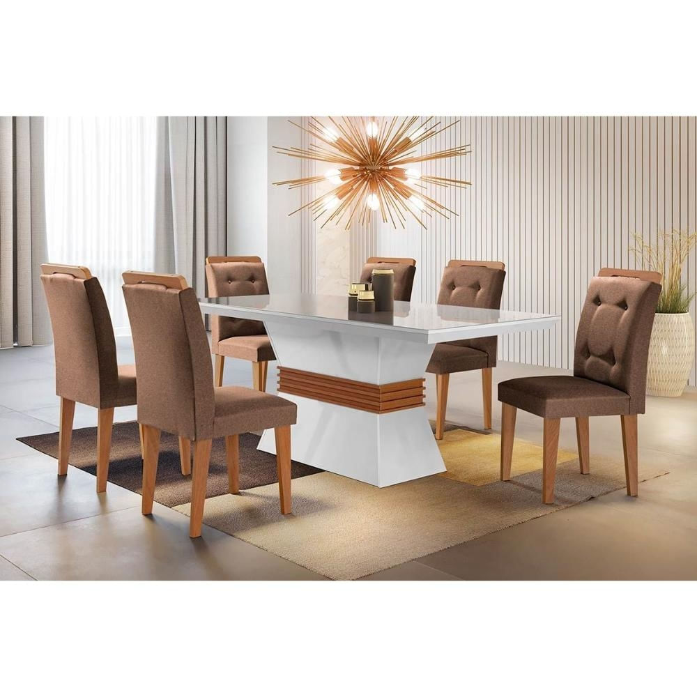 Mesa Sala Ágata 120 + 6 Cad Imperatriz Capuccino Rufato