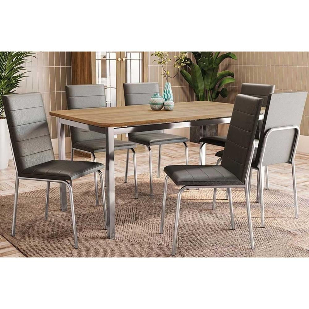 Mesa Sala Reno 160 + 6 Cad Amsterdã Cromado Kappesberg