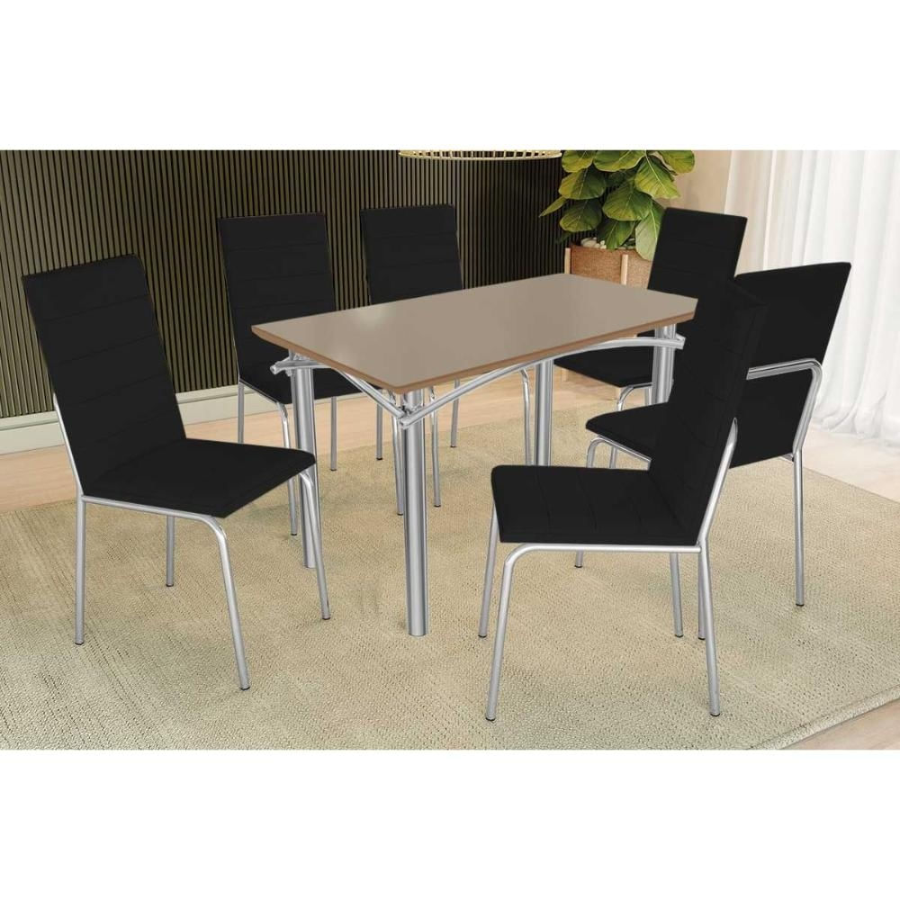 Mesa Sala Elba 120 + 6 Cad Amsterdã Cromado Kappesberg