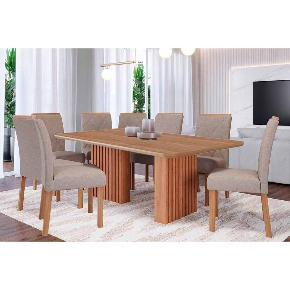 Mesa Sala Ester 210 + 8 Cad Fernanda Cinamomo/Bege Cimol