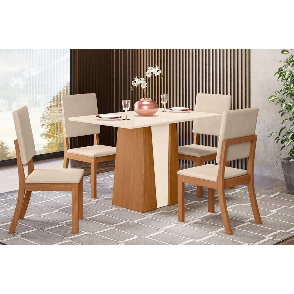 Mesa Sala Orus 120 + 4 Cad Milla Nature/Linho Henn