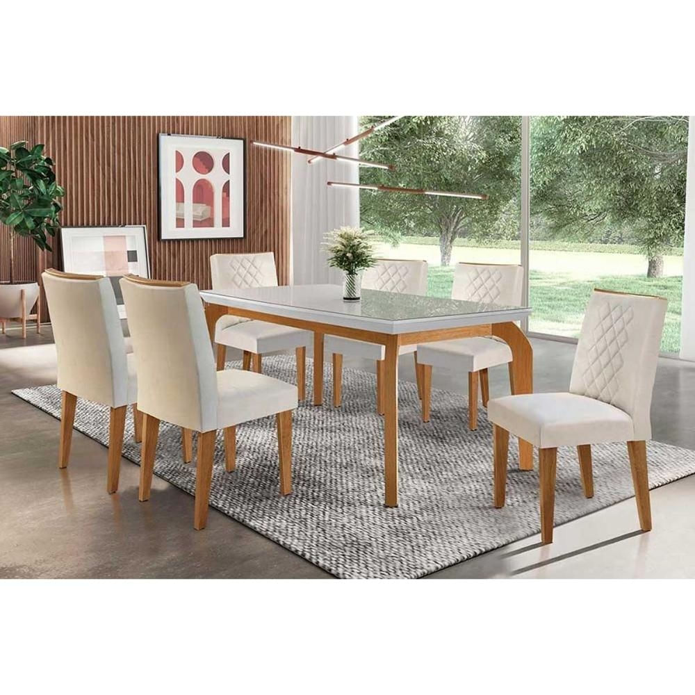 Mesa Sala Londrina 180 + 6 Cad Jade Capuccino Rufato