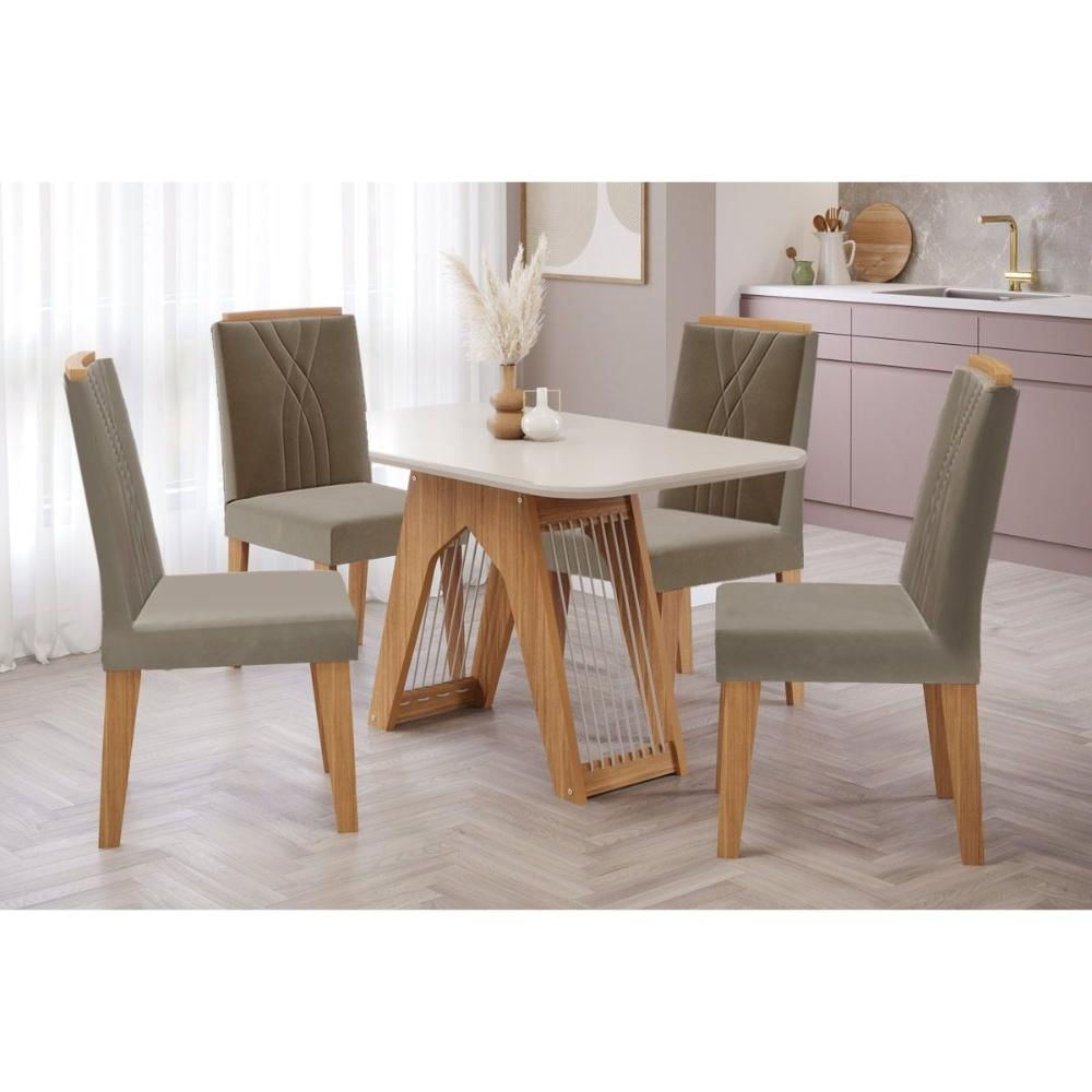 Mesa Cozinha Carol 130 + 4 Cad Nicole Nature/Capucci Cimol