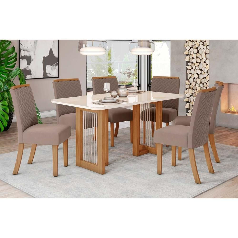Mesa Sala Yara 160 + 6 Cad Malu Nature/Amêndoa Henn