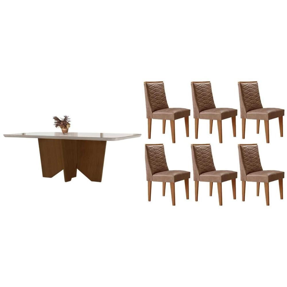 Mesa Sala Nevada 180 + 6 Cad Dafne Natural/Capucci Rufato