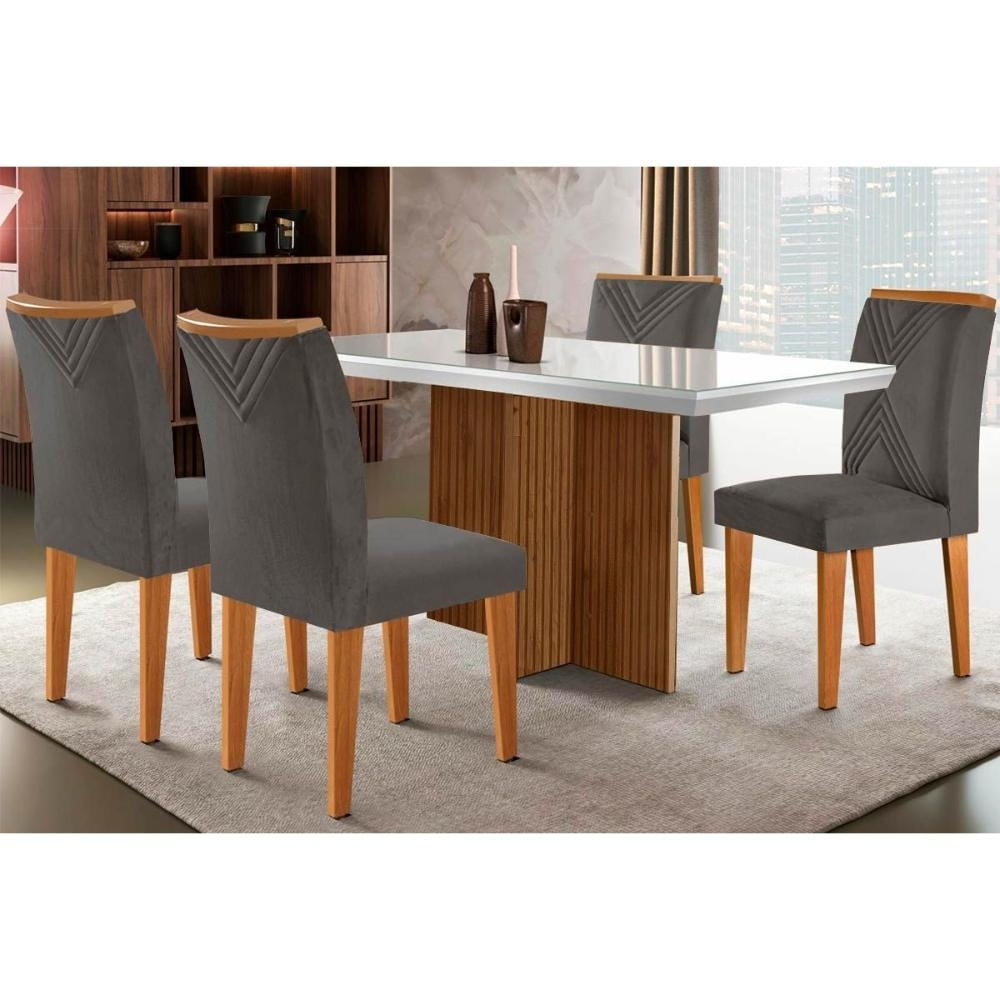 Mesa Cozinha Berlim 120 + 4 Cad Amsterdã Imbu/Grafite Rufato