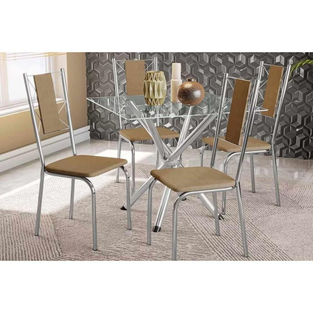Mesa Sala Volga 90 + 4 Cad Lisboa Cromado Kappesberg