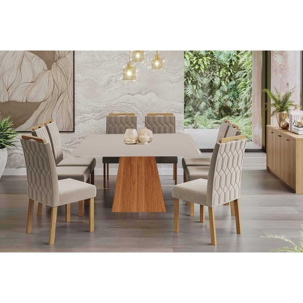 Mesa Sala Helena 210 + 8 Cad Paola Cinamomo/Bege Cimol