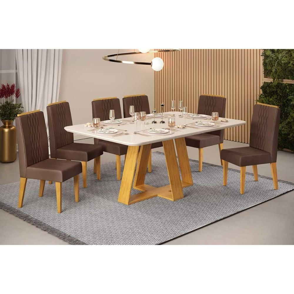 Mesa Cozinha Celeste 160 + 6 Cad Lia Cedro DJ Móveis
