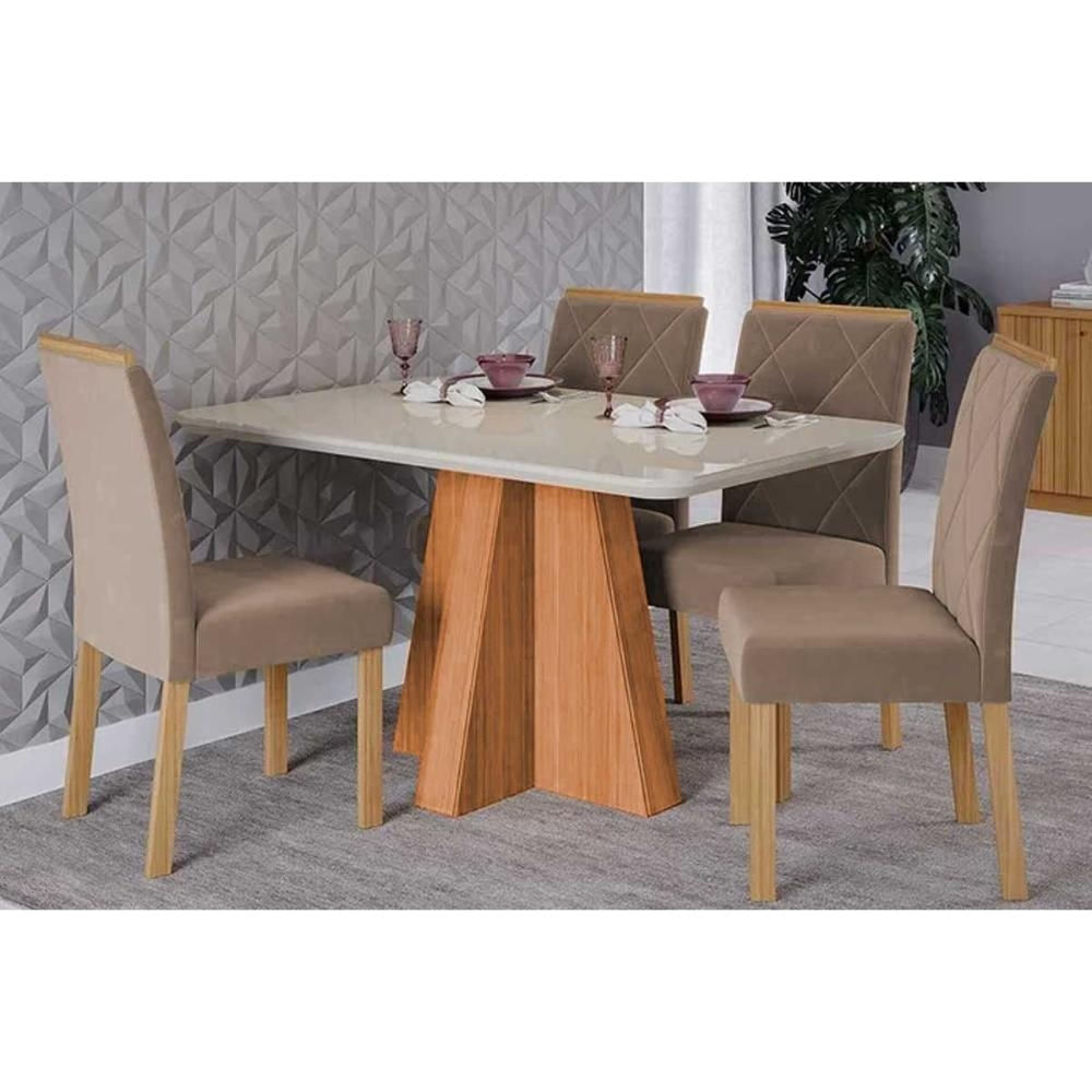 Mesa Cozinha Maitê 130 + 4 Cad Fernanda Cinamomo/Bege Cimol