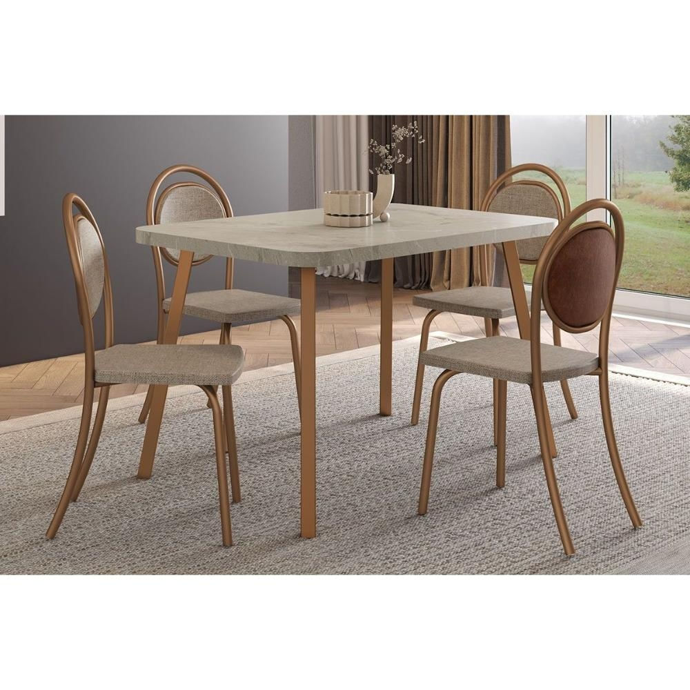 Mesa Cozinha Stellar 120 + 4 Cad 1738 Rose/Caramelo Carraro