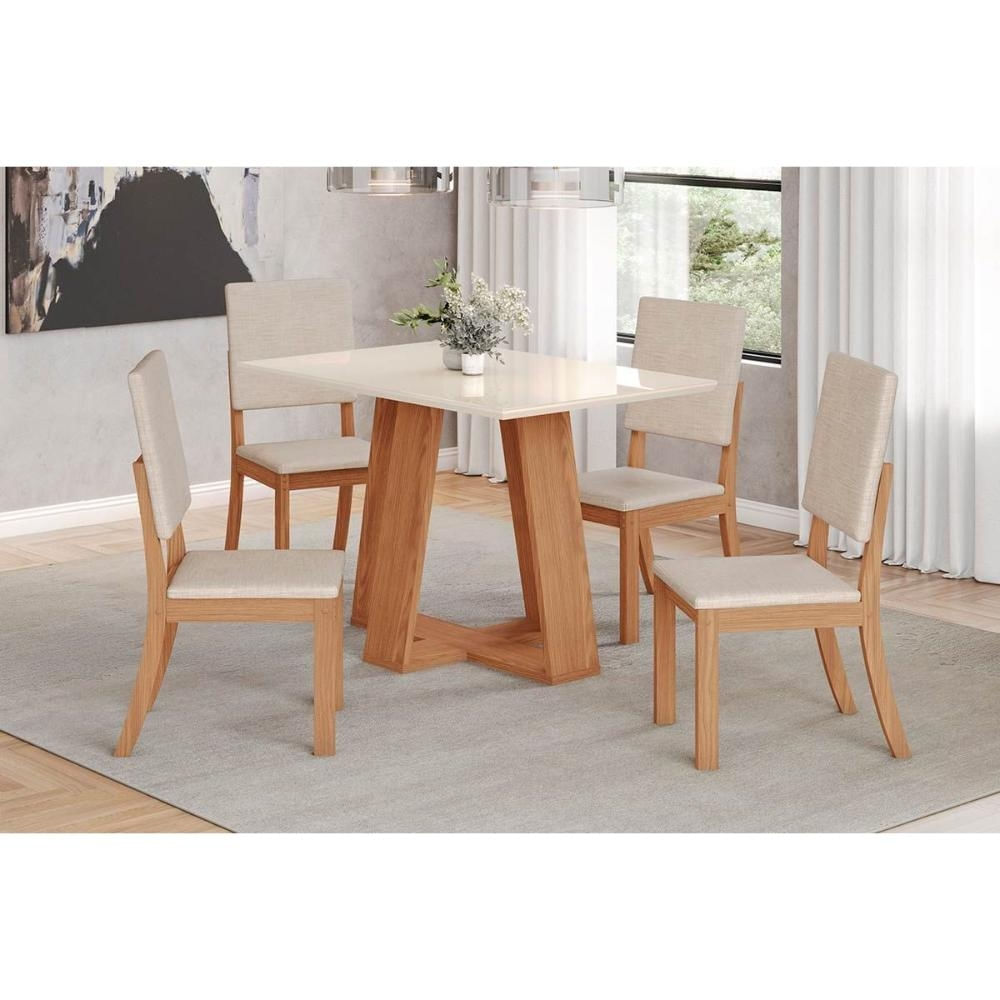 Mesa Sala Lins 120 + 4 Cad Milla Nature/Bege Henn