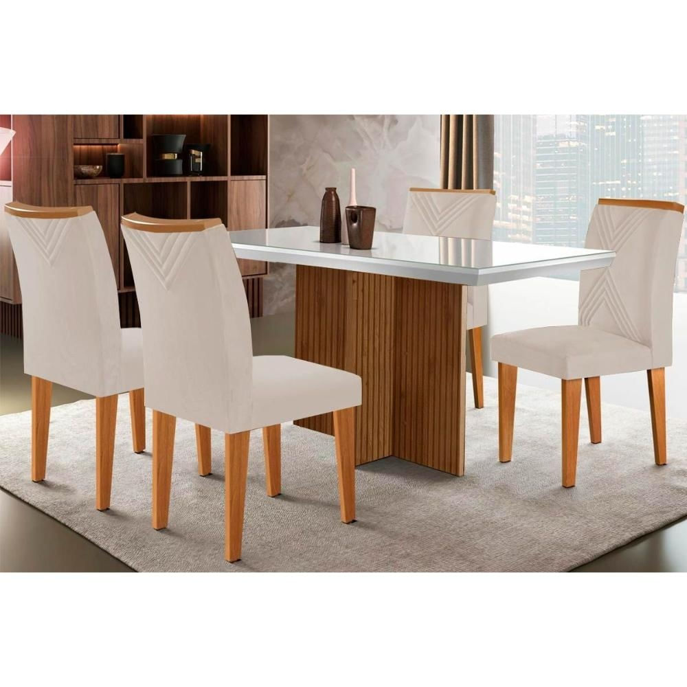 Mesa Cozinha Berlim + 4 Cad Amsterdã Capuccino Rufato
