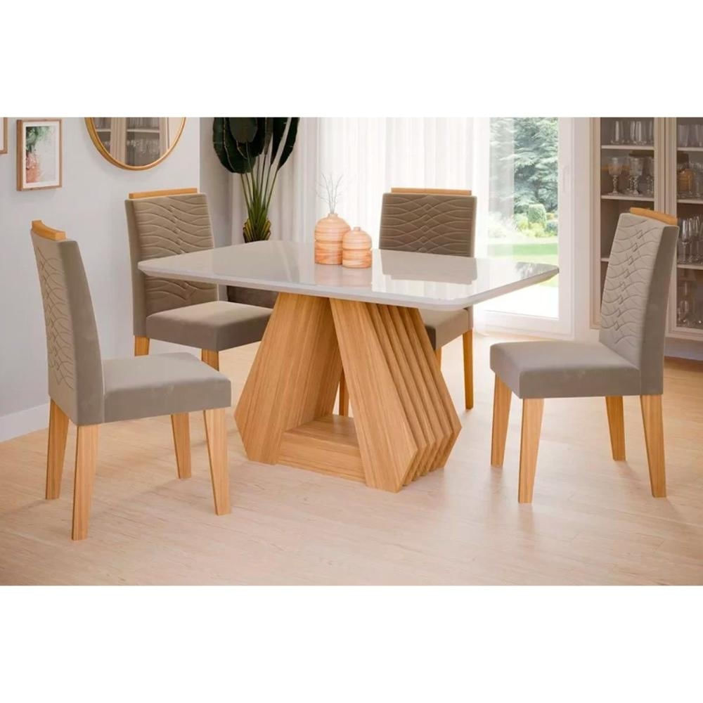 Mesa Cozinha Ágata 130 + 4 Cad Clarice Nature/Choco Cimol