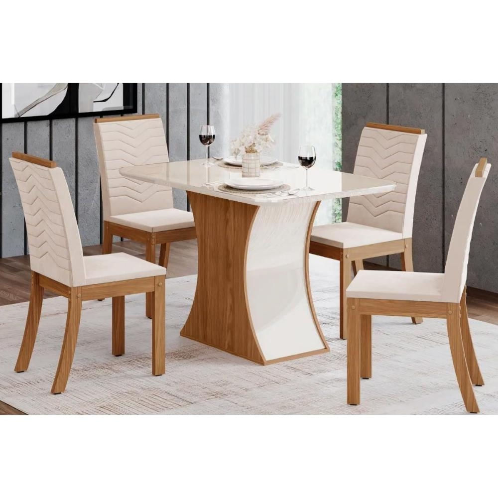 Mesa Sala Luiza 120 + 4 Cad Isa Nature/Bege Henn