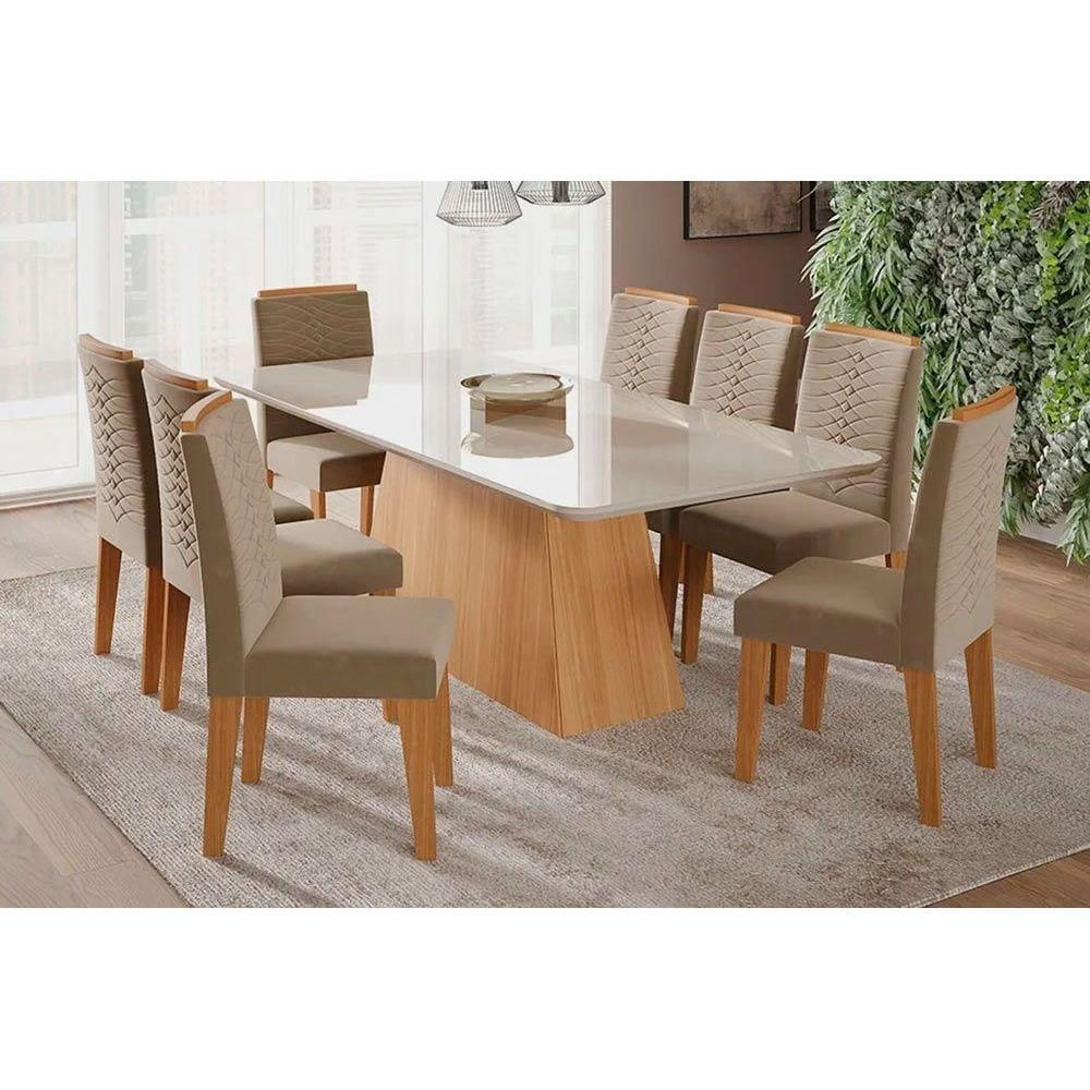 Mesa Sala Helena 210 + 8 Cad Clarice Nature/Choco Cimol