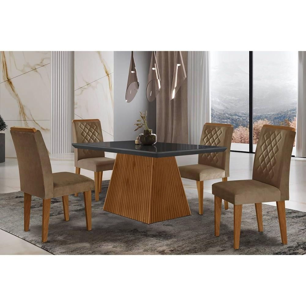 Mesa Sala Luna 120 + 4 Cad Jade Capuccino Rufato