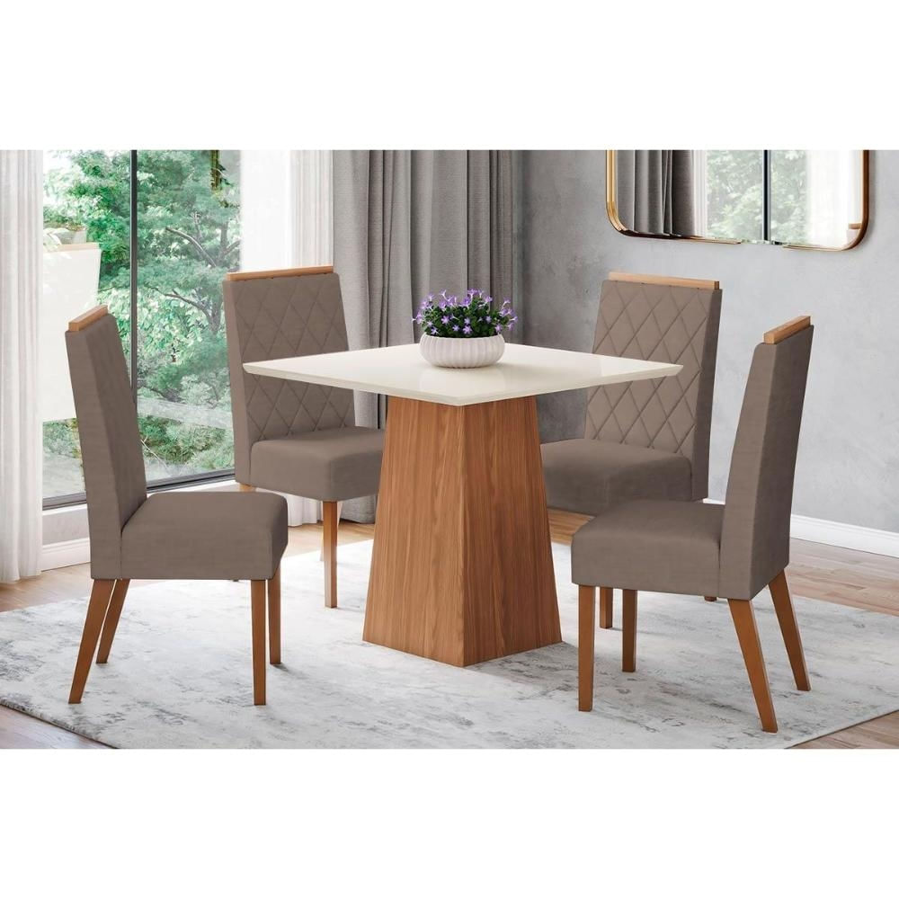 Mesa Sala Dora 90 + 4 Cad Nina Nature/Marrom Henn