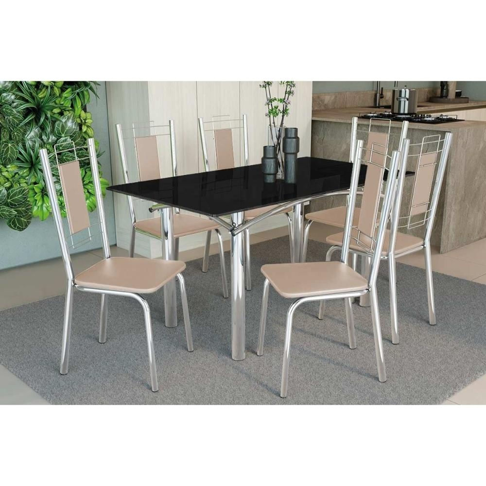 Mesa Sala Elba 160 + 6 Cad Florença Cromado Kappesberg