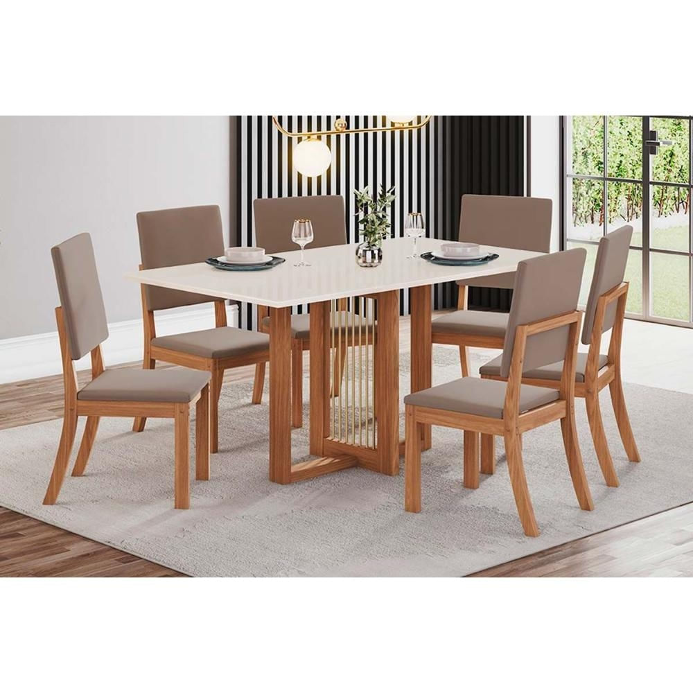 Mesa Sala Natalí 160 + 6 Cad Milla Nature/Marrom Henn